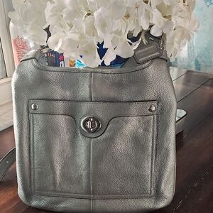 Coach Metallic Silver Pebbled Leather Shoulder Bag